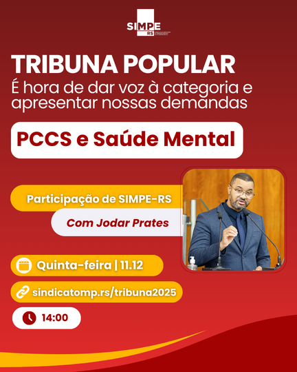 Presidente do SIMPE-RS ocupará a Tribuna Popular na ALRS nesta quinta-feira (11)